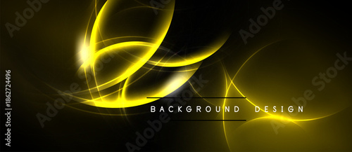 Abstract golden lines over black background. Bright curves create dynamic visual effect. Text reads background design. Simple, elegant presentation.