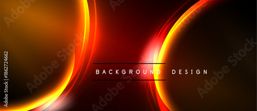 Abstract design features vibrant orange, red curves. Dark background enhances glowing effect. Text reads background design. Simple, modern aesthetic.