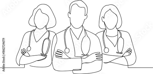 Minimalist Line Art Confident Medical Team in Unity