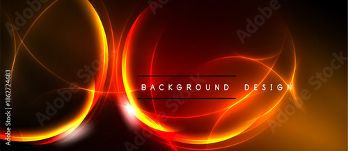 Bright orange, red lines form abstract shapes. Dark background emphasizes glowing curves, creating dynamic visual effect.