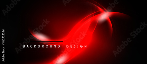 Abstract red lines over black background. Modern design element, dynamic curves, glowing effect, suitable for banners or presentations.