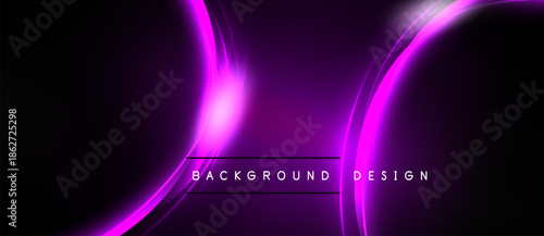 Dark purple abstract background. Bright curves create dynamic visual effect. Text reads background design centered below shapes.