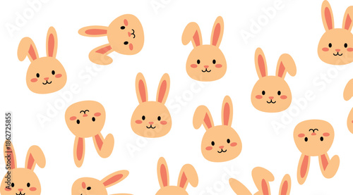 Cute Bunny Face Seamless Pattern with Smiling Rabbit Heads in Soft Pastel Colors Flat Vector Illustration