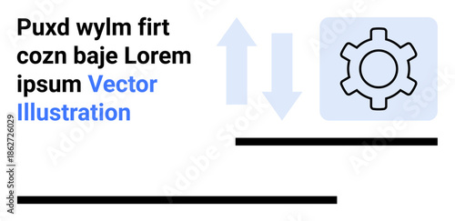 Gear icon paired with upward and downward arrows symbolizing system updates, efficiency, and balanced operations. Ideal for technology, business, workflow, systems, processes, optimization simple
