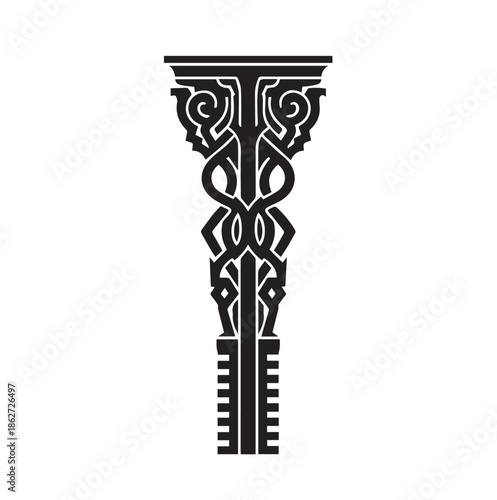 Intricate tribal pillar column ornament vertical totem ethnic decorative motif tattoo silhouette vector illustration for luxury interior