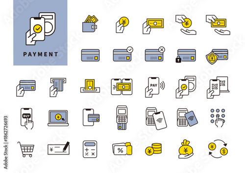 社内経費管理や決済フローを表す支払い・キャッシュレスUIアイコンセット