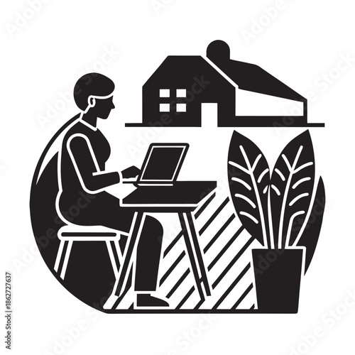 Farm Field Outdoor Laptop Workspace Silhouette