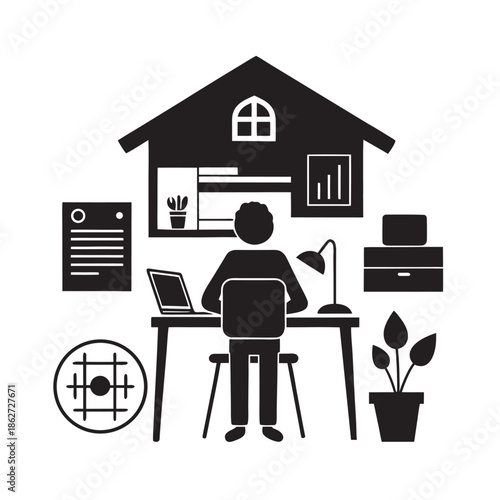 Home Office Workspace Organization Silhouette