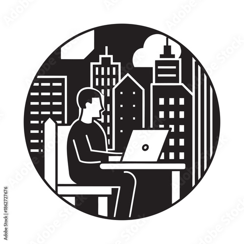 High Rise Apartment Laptop Workspace Silhouette