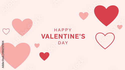A light pink background with various pink and red hearts, some filled and some outlined, surrounding the text 'HAPPY VALENTINE'S DAY' in the center.