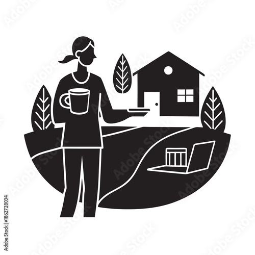 Rural Coffee Break Remote Worker Silhouette