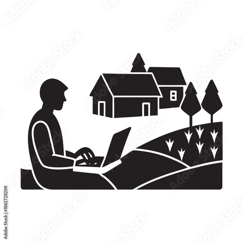 Village Morning Remote Work Silhouette