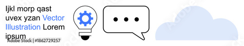 Innovation, communication, brainstorming, technology, cloud storage, digital ideas. Lightbulb with a gear, speech bubble and cloud icon. Innovation and communication concepts highlighted visually