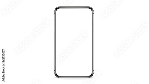 A realistic, isolated smartphone with a clean white screen and a metal frame on a white background. Ready for content