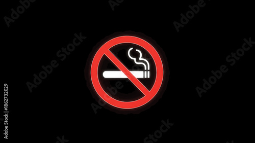 A red circle with a slash through a white cigarette icon. The background is solid black, representing a prohibition sign