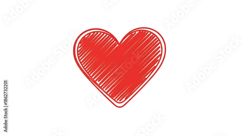 A red heart symbol against a white backdrop. The heart is filled with scribbled lines, giving it a handcrafted appearance