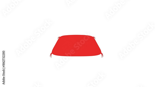 A red, rectangular cushion or pillow, centrally placed on a white background. It has rounded edges with decorative tassels or fringe