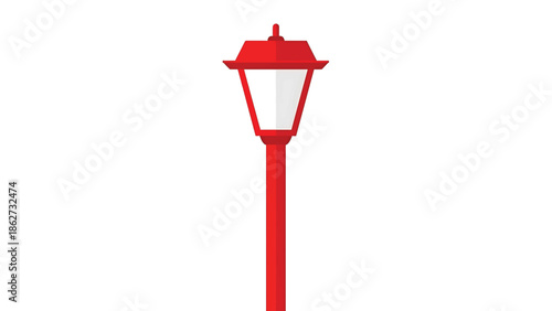 A red stylized street lamp with a white light panel. The lamp post is centered, against a white background