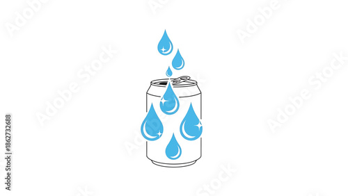 A refreshing can illustration, with water drops emanating from the opened top, and cascading down the exterior of the can