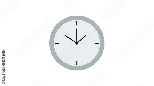 A round clock icon with a white face, gray bezel, and black hands pointing near 10 past 2. The background is solid white