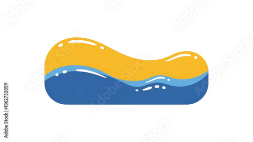 A rounded rectangular shape filled with yellow and blue waves separated by a lighter blue line, with white highlights. The image is on a white background