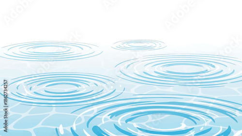 A serene watercolor depicting water surface with ripples emanating outwards from several points. The color palette consists of soft blues