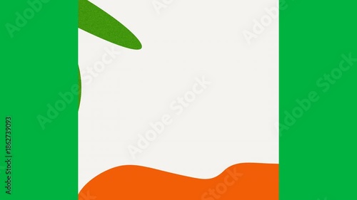 Animation of leaves with blocks of green, orange and blue colour and copy space on white background