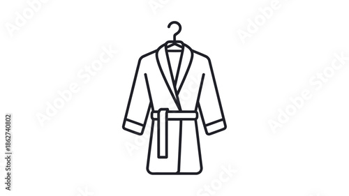 Simple line drawing of a hanging bathrobe on a hanger illustration