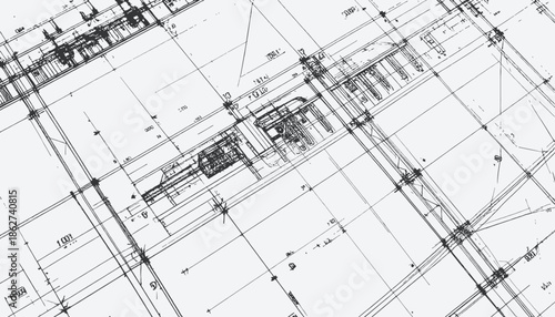 Detailed architectural drawing featuring black lines on white background, plan view of a structure