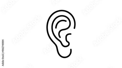 Simple line drawing of a human ear isolated on a white background