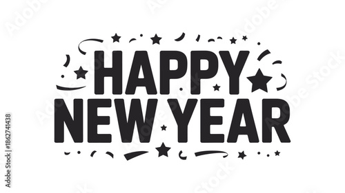 Festive new year greeting with confetti and stars a celebratory design