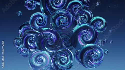 Blue Swirling Shapes in Gradient Background.