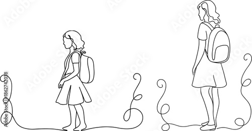 Minimalist Line Art Girl’s Growth and Transformation Over Time