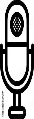 Iconic Microphone Symbol: A minimalist illustration of a classic microphone, featuring clean lines and a simple design, perfect for various media projects.