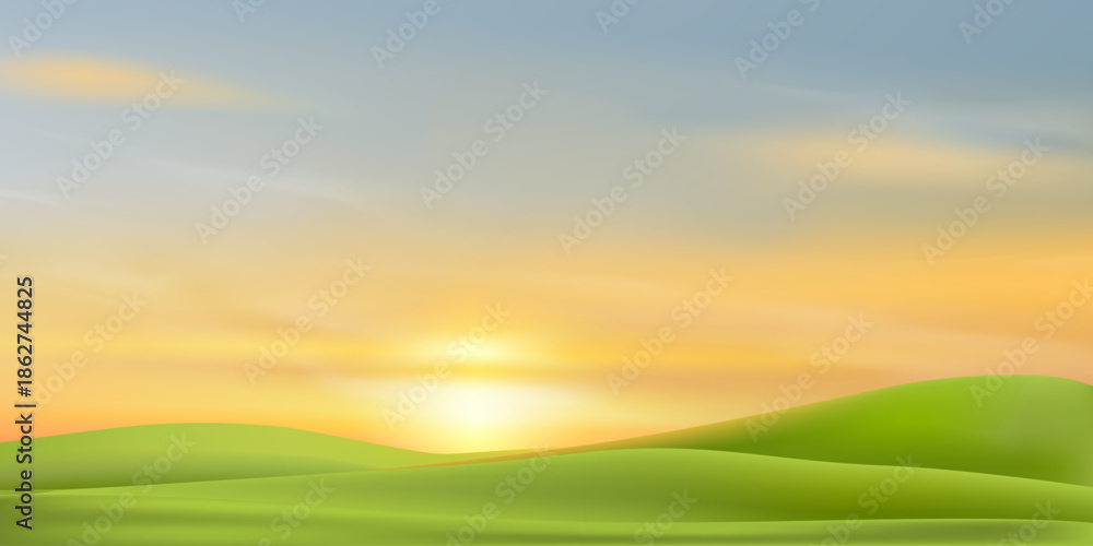 Fototapeta premium sunrise sky over spring landscape with rural hill and sky_2jan26