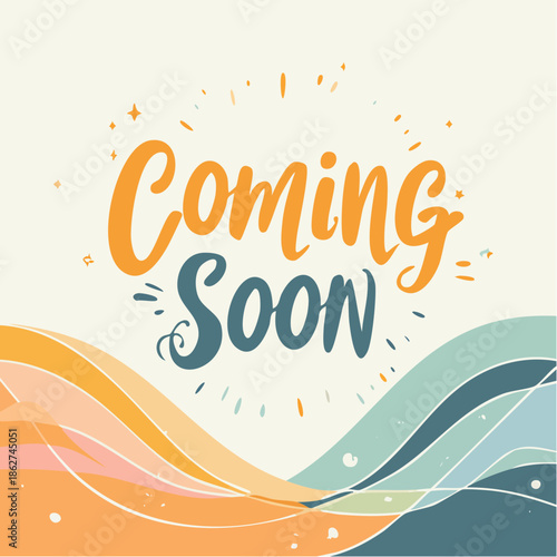 Vibrant coming soon announcement with colorful wavy design