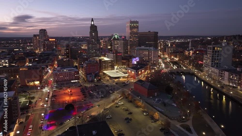 Aerial view of Providence, Rhode Island at night