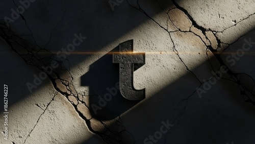 Stylized Letter T on Cracked Surface Typography Shadow Concrete. Concept featuring letter, t, typography, shadow, concrete.