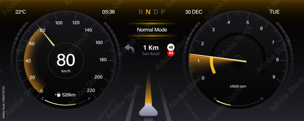 Εκτύπωση καμβά Auto dashboard with gauge of speed, tachometer, odometer