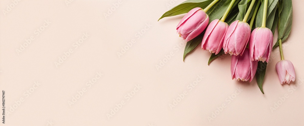 Obraz premium Pink tulips arranged elegantly on a soft backdrop make for a beautiful and fitting image to use on spring celebration and commemorative flower cards