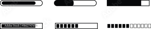 Progress bar and loading indicator icons in black 