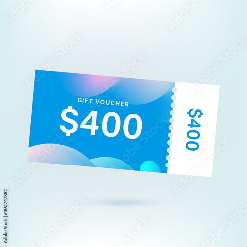 400 dollar coupon gift voucher, cash back banner special offer. Vector illustration. Big sale and super sale coupon code $400 discount gift voucher