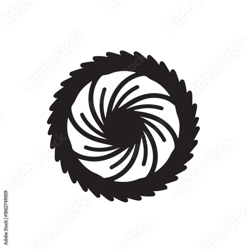 Stylized Circular Vortex and Sawtooth Edge Aperture Vector Illustration for Motion and Focus Concepts