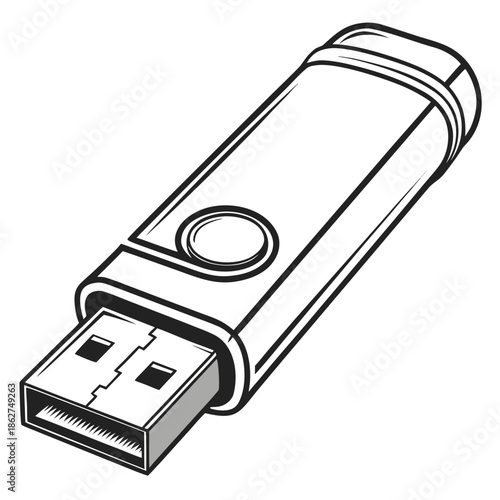 Metallic USB Flash Drive on White Background Vector