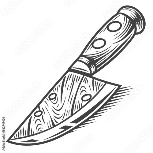 Detailed Wooden Chopping Knife Handle Close-up