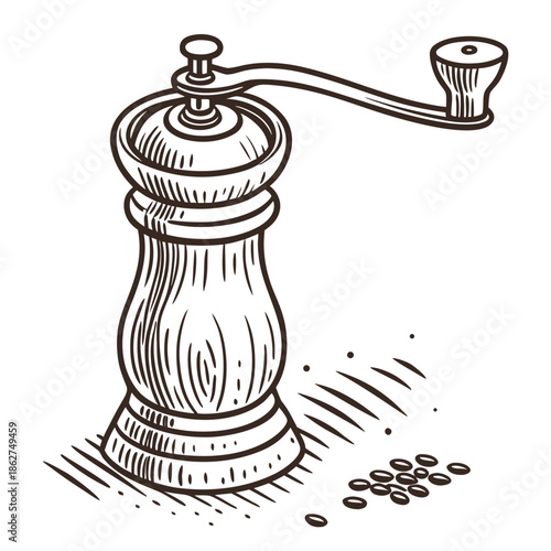 Classic Wooden Pepper Grinder Mill Vector Illustration