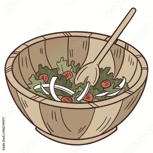 Organic Wooden Serving Bowl Vector Illustration
