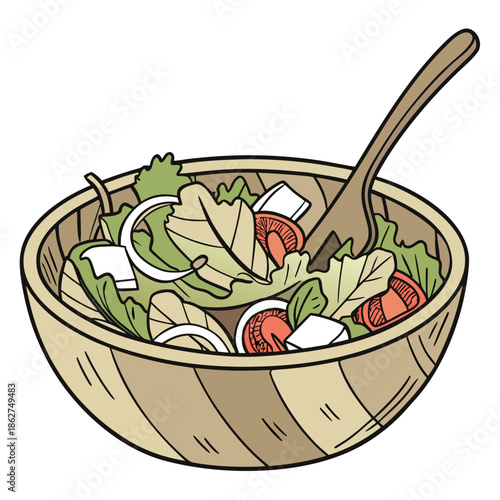 Minimalist Wooden Salad Bowl Vector Kitchenware Design