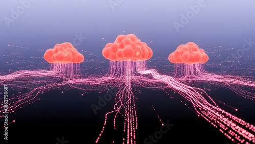 Futuristic computer network visualization with glowing nodes and connections