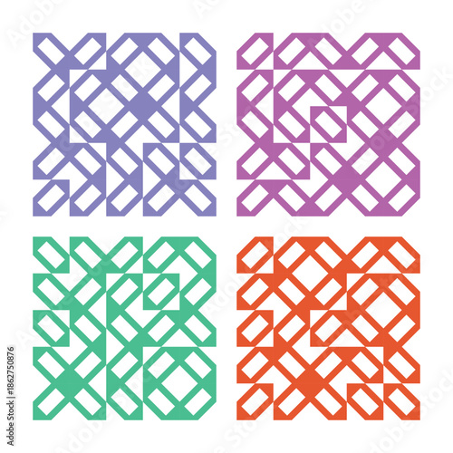 Collection of colorful geometric simple seamless patterns - bright symmetric textures. Vector repeatable minimalistic backgrounds. 
